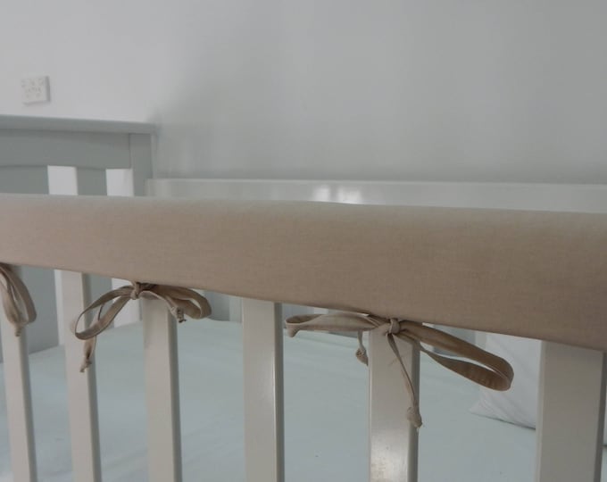 Cot Crib Rail Cover Teething Pad Neutral Beige Taupe Fawn 100 Cotton