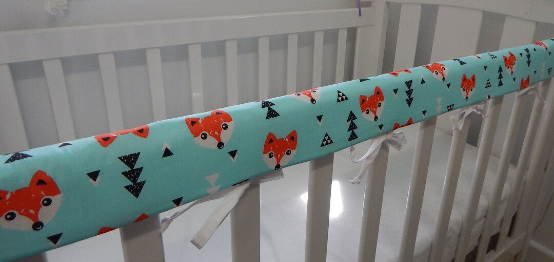 Cot Rail Cover Foxes Aqua 100 Cotton Teething Pad Etsy