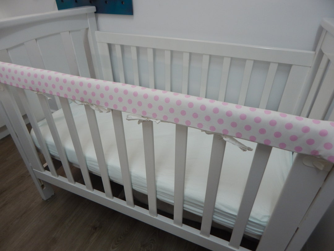 Cot Rail Cover Baby Pink Spots Dots on White Crib Teething Pad Also