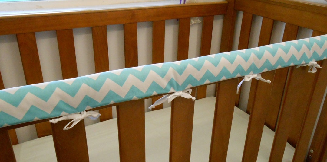 Aqua Chevron Cot Crib Rail Cover Teething Pad 100 Cotton Fits Most