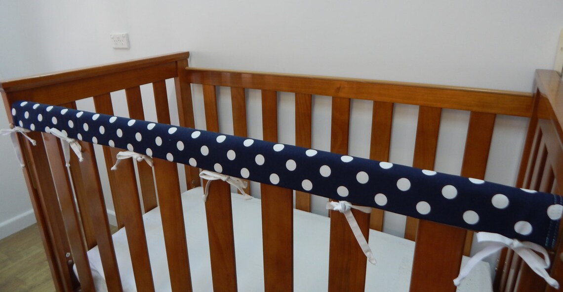 Baby Cot Crib Rail Cover Teething Pad Navy Blue With White Etsy