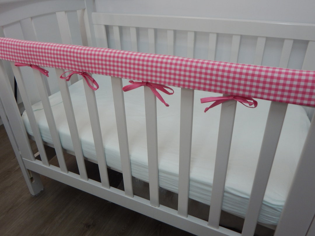 Baby Cot Rail Cover Pink Gingham 100 Cotton Fabric Etsy