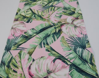 Table Runner Palm Leaves Pink  Lightweight Canvas 150cm x 35cm