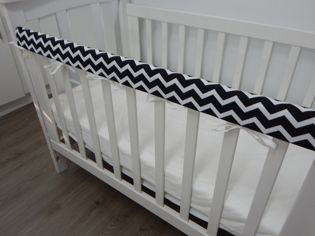Cot Rail Cover Black Chevron Crib Teething Pad 100 Cotton Etsy
