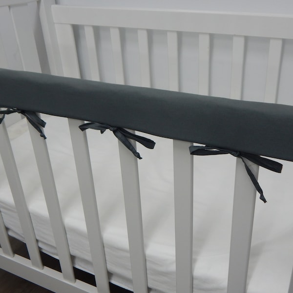 Charcoal Grey Cot Crib Rail Cover Teething Pad 100% Cotton Fits Most Cots Including Boori