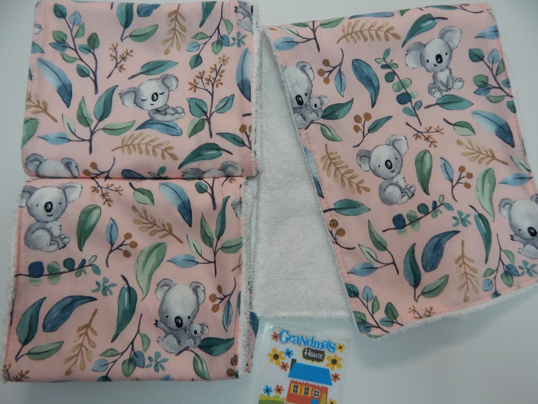 Cheeky Koalas Pink Burp Cloths Set of 3 100 Cotton Etsy