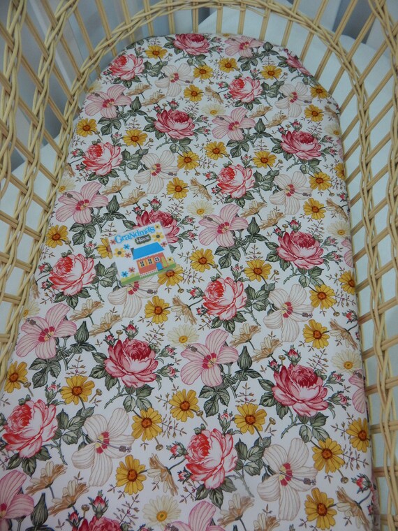 Floral Fitted Bassinet Sheet Pink Hibiscus Aurora 100% Pure Cotton - Main Image