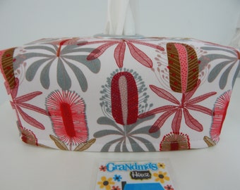 Tissue Box Cover Banksia Crimson Grey With Circle Opening -Lovely Gift Idea