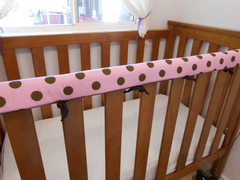 Baby Cot Crib Rail Cover Teething Pad Brown Spots On Pink Etsy