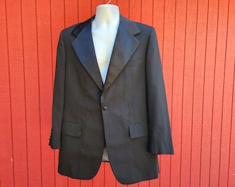 Vintage Men's Black One Button Tux Jacket, Satin Collar by Wall Street | Tuxedo Sports Coat Blazer | Formal Menswear