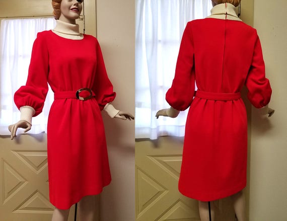 red long sleeve turtleneck dress