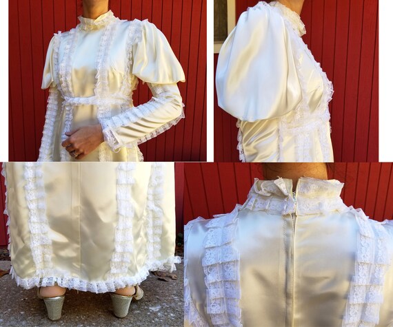 Vintage 1960s White Lace & Satin Wedding Dress | … - image 9