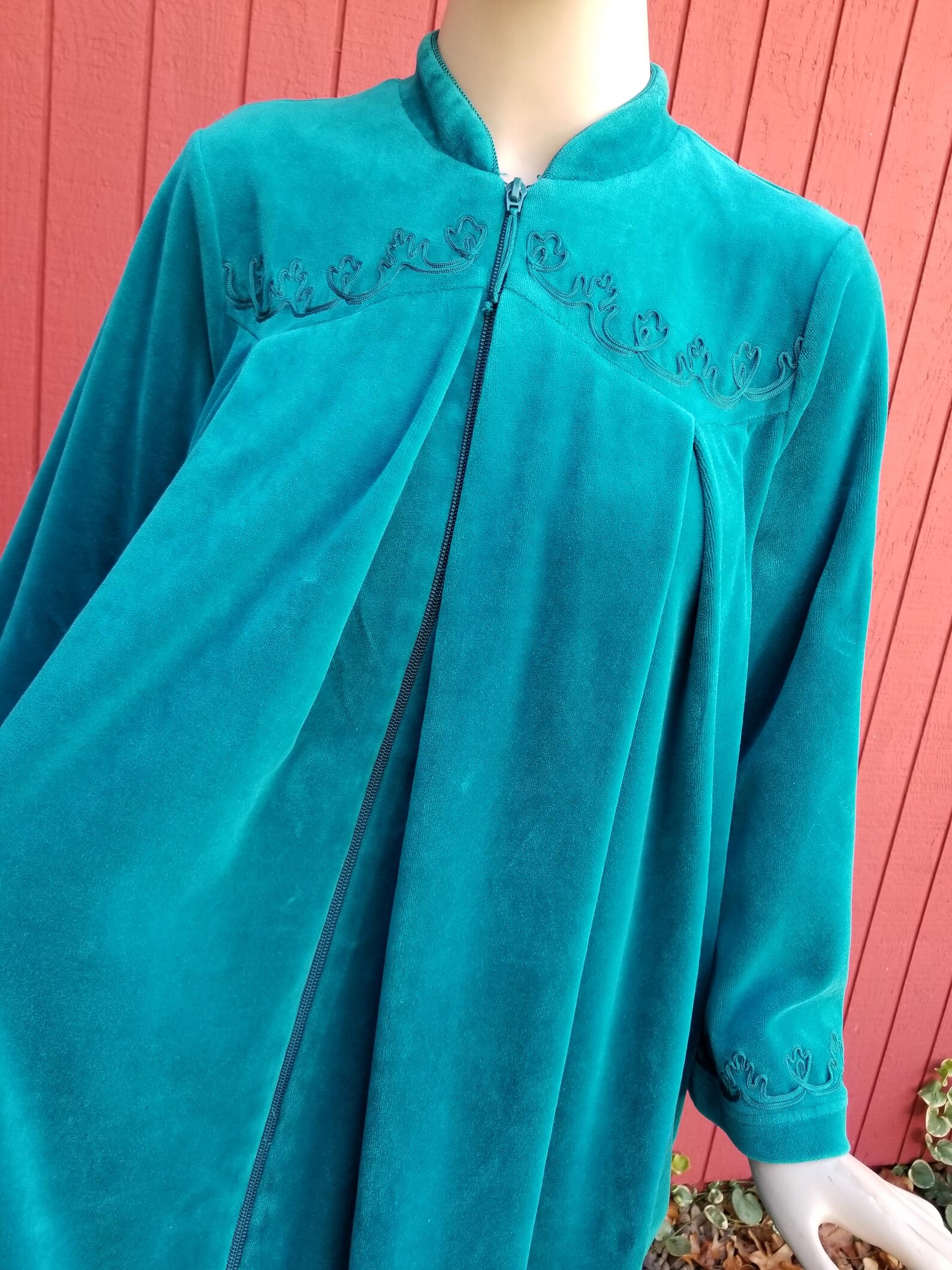 Vintage Velour Turquoise Robe by Cabernet Petites Embroidered Soft ...