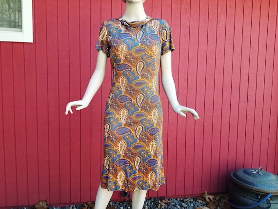 Vintage 1950s / 1960s Paisley Dress with Rhineston