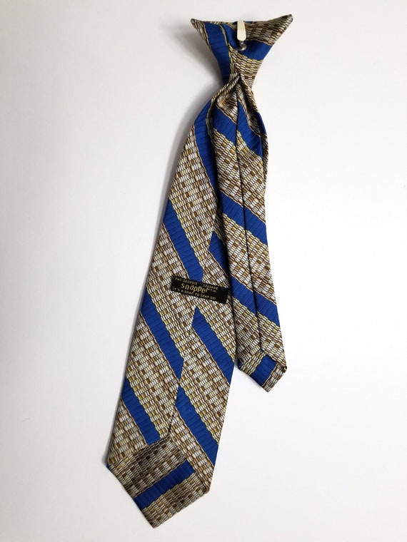 Vintage 1970s Clip On Tie | Blue & Beige Diagonal… - image 6