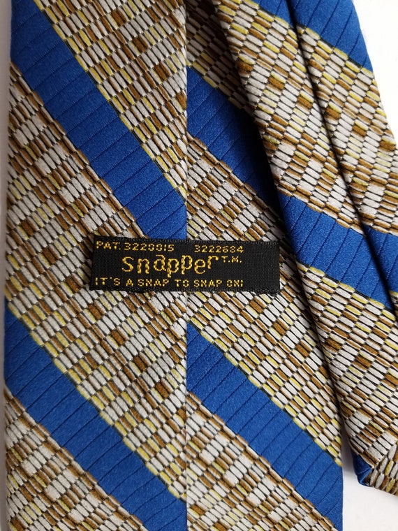 Vintage 1970s Clip On Tie | Blue & Beige Diagonal… - image 10