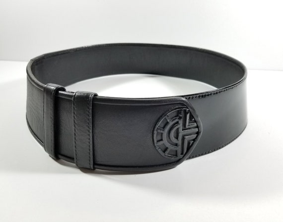 Vintage Louis Feraud Paris Wide Black Leather Belt