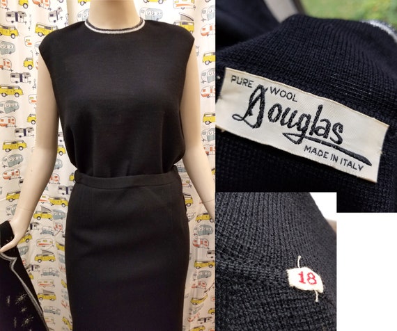 Vintage 1950s Beaded Black & Silver Wool Dress Sk… - image 9