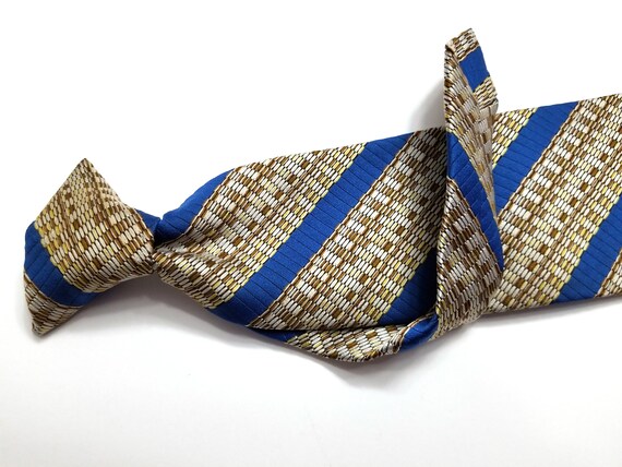 Vintage 1970s Clip On Tie | Blue & Beige Diagonal… - image 2