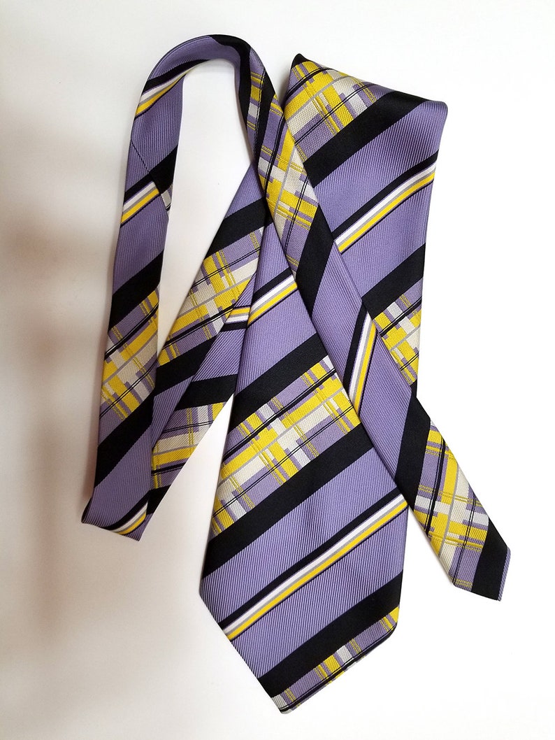 Vintage 1970s Men's Wide Necktie Purple Yellow White & Etsy