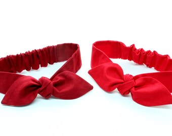 Rich Ruby Red or Cherry Red Baby Headband - hair bow in plain solid red kona, Pick one!