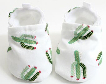 Metallic cactus baby shoes, soft sole shoes, baby booties, baby's first walkers. cactus print with metallic gold