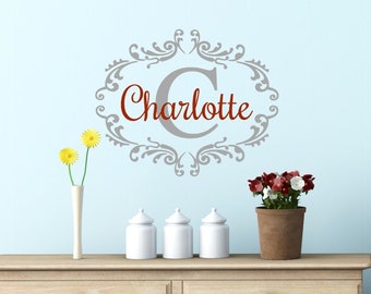Personalized Decal - Monogram Decal - Custom Wall Decal - Damask Wall Decal - Custom Initial Decal - Damask Nursery Decor - Baby Shower Gift