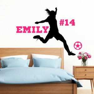 Personalized Soccer Wall Decal Girls Bedroom, Personalized Wall Decal for Girls, Soccer Player Silhouette Wall Decal with Name, Soccer Decor