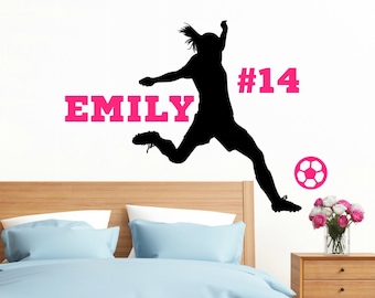 Personalized Soccer Wall Decal Girls Bedroom, Personalized Wall Decal for Girls, Soccer Player Silhouette Wall Decal with Name, Soccer Decor