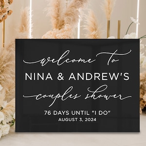 Signo de bienvenida de la ducha de la boda de las parejas personalizadas, calcomanía personalizada del signo de la cuenta regresiva de la ducha de la boda, días hasta que lo haga, calcomanía de la ducha de la boda mixta