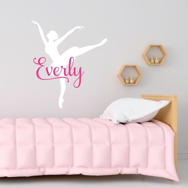 Ballerina Silhouette Decal with Name, Personalized Ballerina Gift, Ballet Wall Decal Removable, Ballet Wall Décor, Custom Vinyl Wall Decals