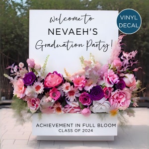 Calcomanía para letrero de fiesta de graduación para caja de flores DIY, letras para carrito de flores Bloom Box de la clase de 2025, letrero de bienvenida personalizado para escuela secundaria y universidad.