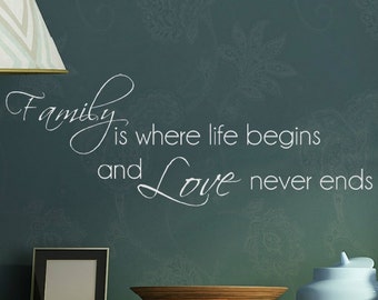 Family is Where Life Begins and Love Never Ends Wall Decal Family Wall Decor Inspirational Family Wall New Baby Gift Family Wall Art
