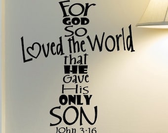For God so Loved the world John 3:16 Cross Wall Decal