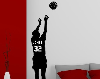 Personalized Basketball Player Vinyl Wall Decal with Jersey Name and Number Basketball Wall Decor