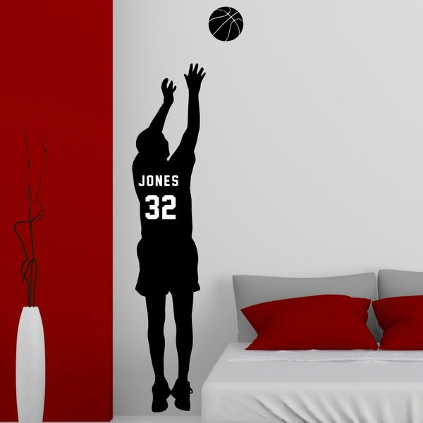 Personalized Basketball Player Vinyl Wall Decal with Jersey Name and Number Basketball Wall Decor