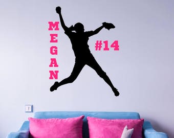 Personalized Softball Wall Decal, Softball Gifts For Girls, Softball Wall Stickers For Bedroom, Softball Wall Decor, Softball Pitcher Decal