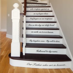 The Lord&#39;s Prayer Vinyl Stair Decals - Inspirational Home Decor for Christian Households, Our Father Who Art in Heaven, Religious Wall Art