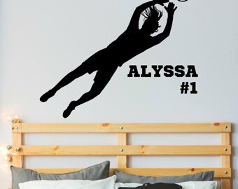 Girl Soccer Goalie Silhouette Wall Decal with Name, Large Wall Decal Sports, Personalized Soccer Wall Decal for Girl, Gift for Soccer Player