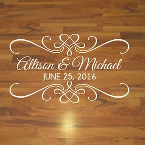 Personalized Wedding Dance Floor Decal, Classic Wedding Decorations, Custom Vinyl Floor Sticker, Wedding Reception Decor, Bride Groom & Date image 1