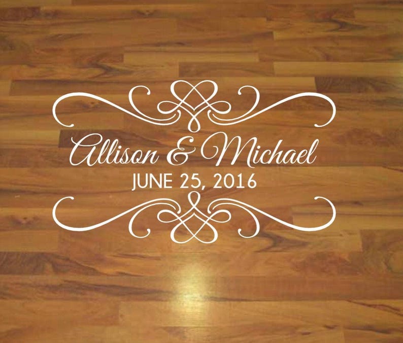 Personalized Wedding Dance Floor Decal, Classic Wedding Decorations, Custom Vinyl Floor Sticker, Wedding Reception Decor, Bride Groom & Date image 1