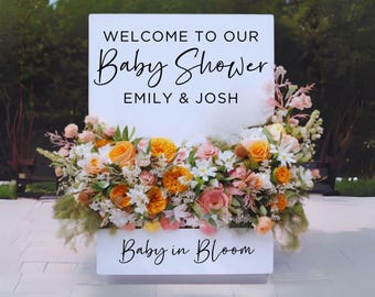 Welcome to our Baby Shower Welcome Sign, Personalized Vinyl Decal for Flower Box Sign, Customized Baby in Bloom Decal, Baby Shower Decor