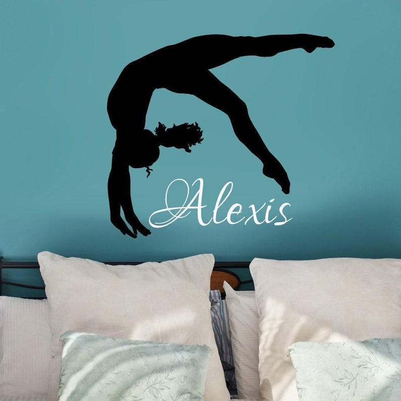 Custom Gymnastics Name Wall Decal, Personalized Dance Wall Decal, Teen Girl Name Wall Decal, Gymnast Wall Decal, Gift for Tween Girl Gymnast image 1