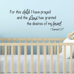 For This Child Wall Decal - Biblical Nursery Wall Decal - I have Prayed Wall - 1 Samuel Religious Nursery - New Baby Gift - Baptism image 1