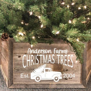 Decal for Farmhouse Christmas Tree Collar Box DECAL ONLY, DIY Farmhouse Decor, Christmas Farmhouse Truck Decor, Personalized Christmas Vinyl