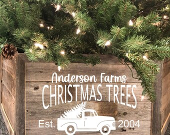 Decal for Farmhouse Christmas Tree Collar Box DECAL ONLY, DIY Farmhouse Decor, Christmas Farmhouse Truck Decor, Personalized Christmas Vinyl