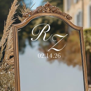 Monogram Mirror Decal with Wedding Date – Elegant Initials Vinyl Lettering for Wedding Welcome Sign or Seating Chart Mirror
