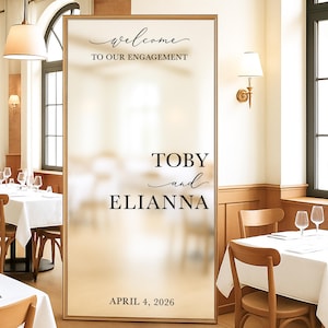 Personalized Engagement Party Welcome Sign Vinyl Decal for Mirror, Acrylic | Custom Names and Date | Elegant Engagement DIY Vinyl Lettering