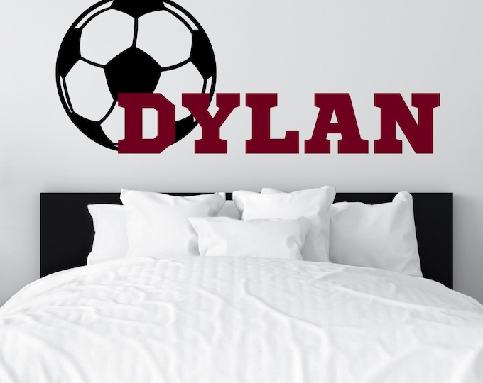 Custom Soccer Wall Decor for Boys Girls Bedroom, Personalized Vinyl Soccer Wall Sticker Name, Gender Neutral Inclusive Sports Decal