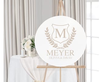 Wedding Monogram Sign - DECAL - Last Name Decal - Laurel Wreath Wedding - Wedding Crest -  Wedding Welcome Sign - Lettering for Acrylic Sign